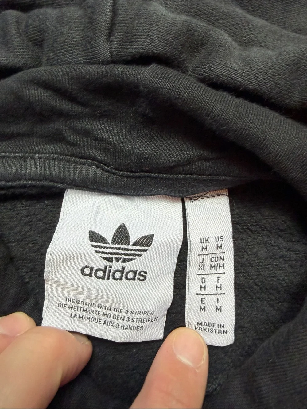 adidas Originals Trefoil 3-Stripes Pullover Hoodie Men's M Black Pockets